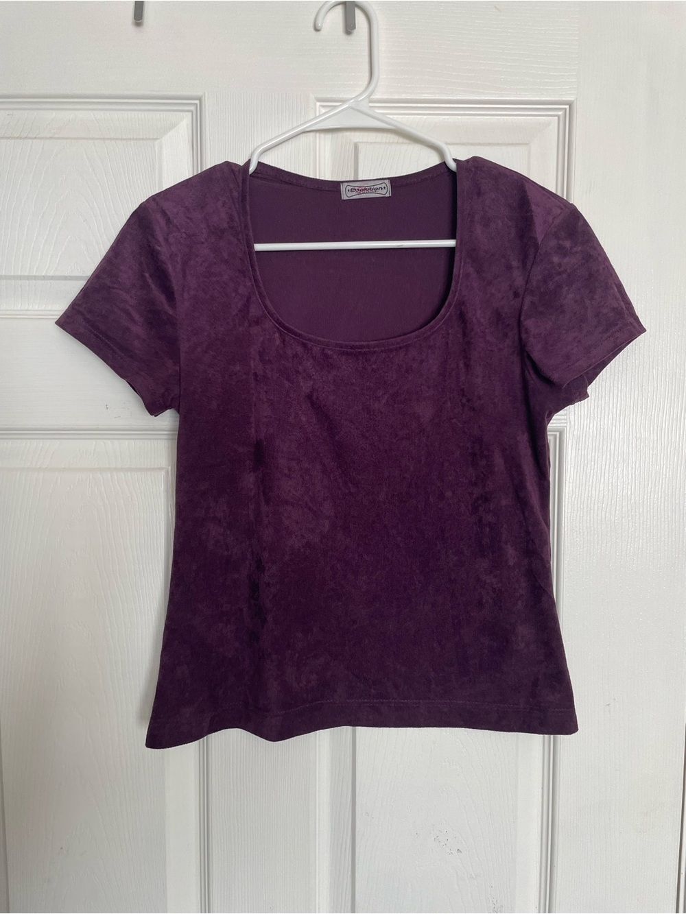 Vintage Evolution size Medium Scoop Neck Short Sleeve Crop Top - Purple Velour
